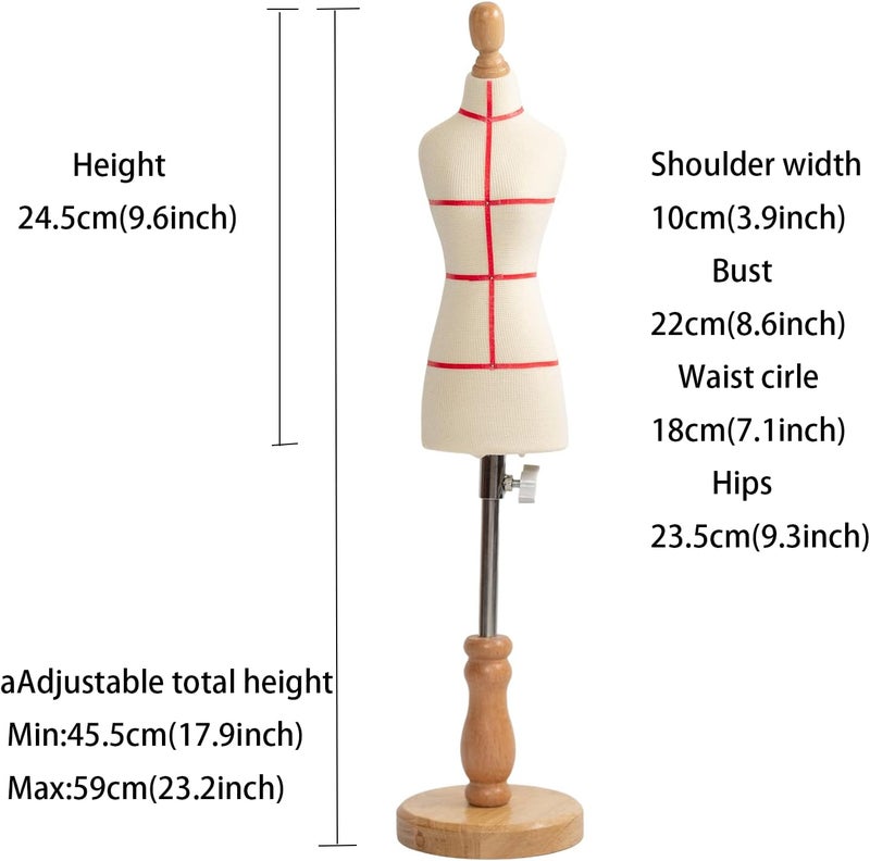 lavandeform Female Dress Form Mannequin(Not Full Size Body Height 9.6 inch for Sewing, 1/4 Size Mini Tailor Dressmaker Dummy for Pattern Making Fully Pinnable Mannequin with red Patch Set (1/4) - Image 4